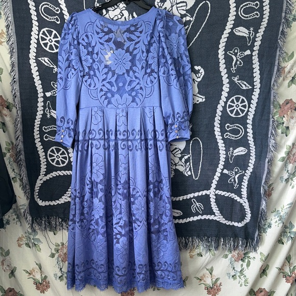 Free People Dresses & Skirts - Free People Blue Floral Lace Long Sleeve Dress